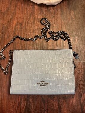 Coach Croc-Embossed Leather Chain Crossbody Bag in Pale Blue
